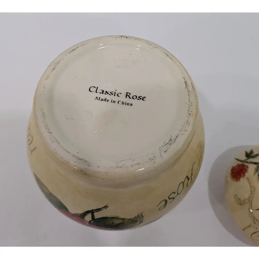 Vintage Ceramic Jam Classic Rose Hand Painted Sugar Bowl with Lid Country Floral